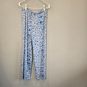 Badgley Mischka Pajama Pant Blue White PJ Comfy Pants Womens Small Cheeta Print